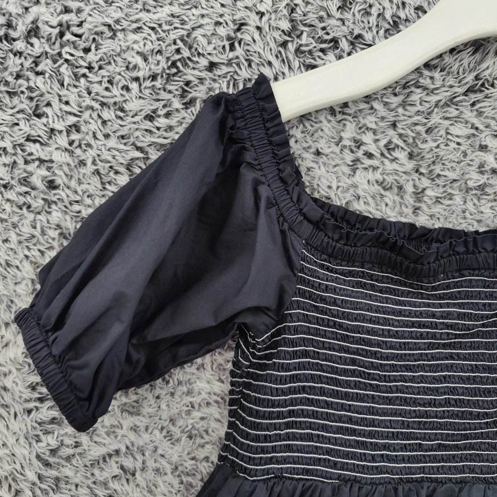 Old Navy Womens Cottagecore Peasant Smocked Puff Sleeve Peplum Top L Black